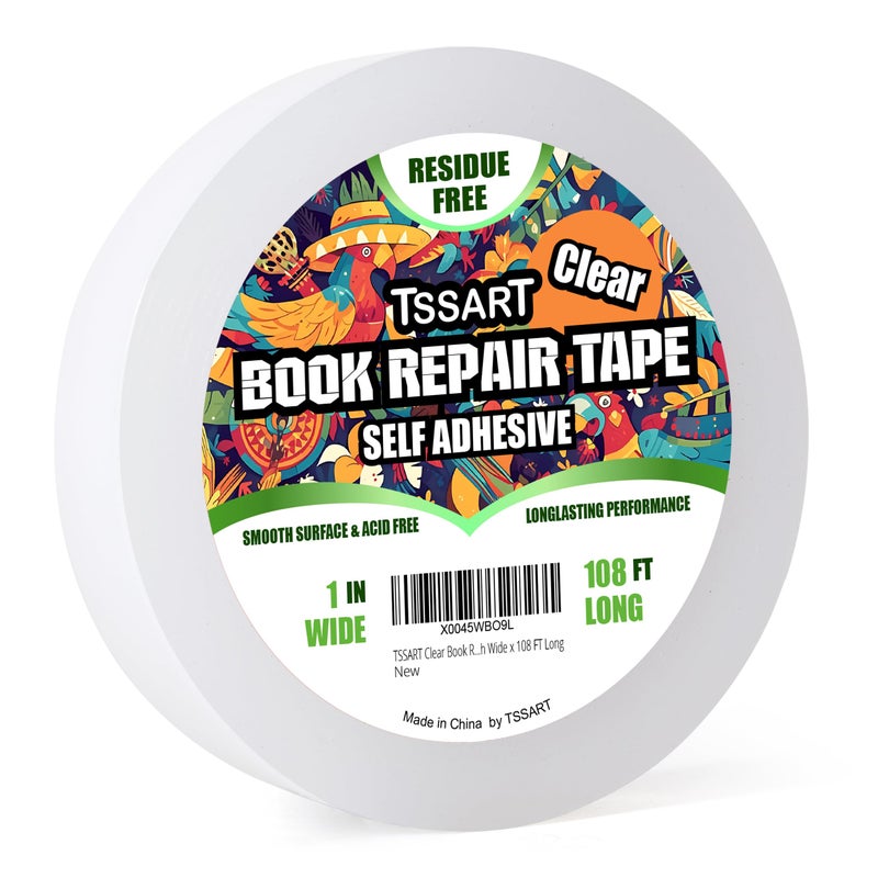 TSSART clear book repair tape - self-adhesive extendable book tape, clear repair tape essential to reinforce protection and cover patching old books - 1 - Image 1
