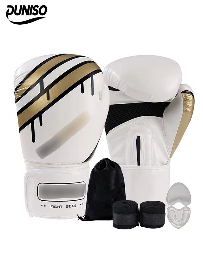 DUNISO Boxing Gloves， Pro Training Fighting Gloves，Designed With Velcro，With Gloves  Back Pockets, Mouth Guards, And Boxing Straps,Wear Resistant And Durable，Comfortable And Breathable，Suitable For Training In Boxing, Sanda, Combat, Fitness,10oz - Image 1