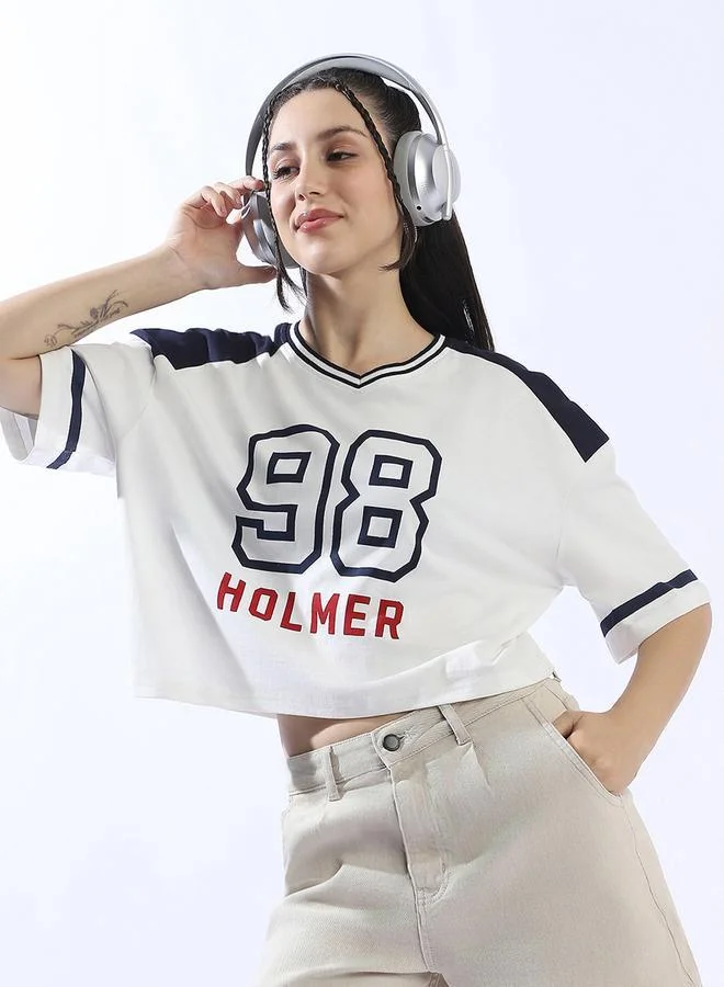 هوبرهولمي تيشيرت نسائي قطن مطبوع بقصة واسعة متعدد الألوان