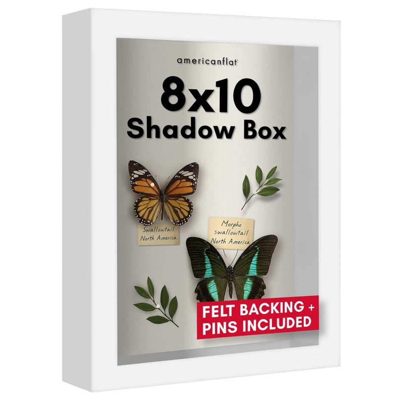 Americanflat 8x10 Shadow Box Frame with ShatterResistant Glass Silhouette Collection Large Shadow Box Display Case for Tabletop and Wall Display White with Soft Felt Back - Image 1