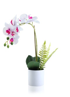 Excefore Fake Orchid in Pot, White Orchid Artificial Flower Arrangements Realist Fake Plant Decoration Potted Faux Flower, 15”, White Orchid  - Image 1