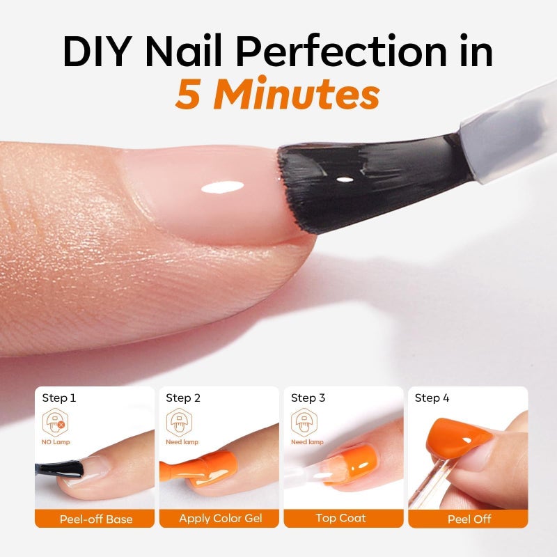 modelones Peel Off Base Coat and Gel Top Coat Set, 2 Pcs No Wipe Clear Top Gel Nail Polish and Peelable Practice Base Easy Removal, Nail Art Manicure DIY Gift for Weak Thin Nails Beginner Women 10ml - Image 4
