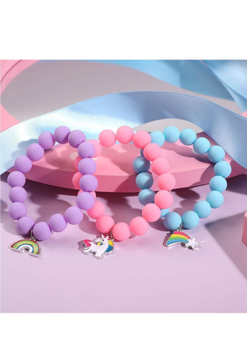 KASTWAVE Unicorn Beads Pendant Bracelet for Kid Girl, 6PC, Rainbow Monster Sun Flower Heart Meteor Charm Friendship Bracelet Good Friend Gift - Image 3