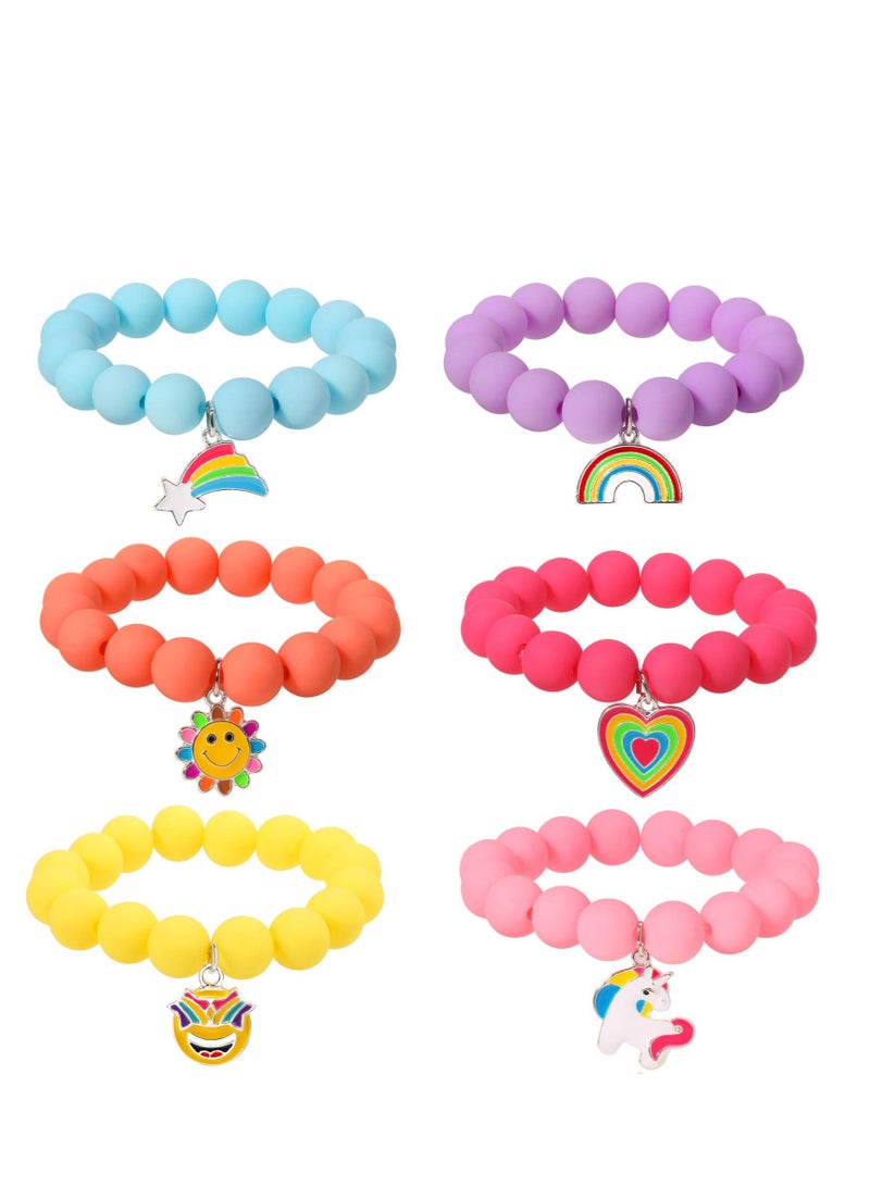 KASTWAVE Unicorn Beads Pendant Bracelet for Kid Girl, 6PC, Rainbow Monster Sun Flower Heart Meteor Charm Friendship Bracelet Good Friend Gift - Image 1