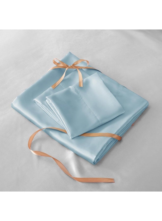 BEDELITE California King Sheets Set, Luxury Soft Light Blue Satin Sheets for Hair and Skin, Similar to Silk Bed Sheets Set 4 Pieces with 1 Deep Pocket Fitted Sheet, 1 Flat Sheet, and 2 Pillowcases - Image 4