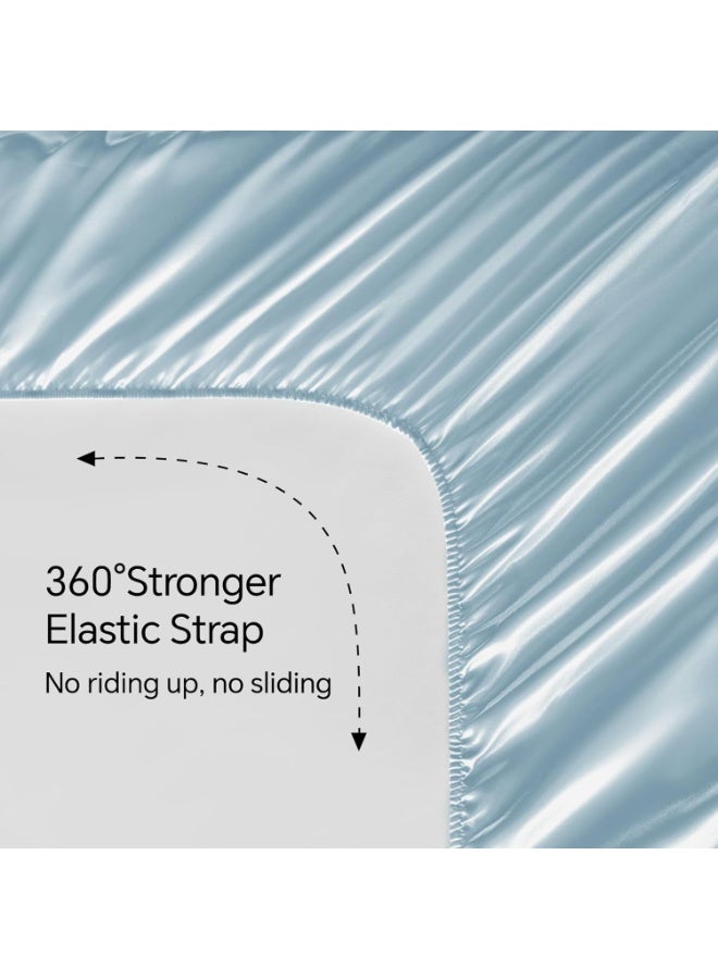 BEDELITE California King Sheets Set, Luxury Soft Light Blue Satin Sheets for Hair and Skin, Similar to Silk Bed Sheets Set 4 Pieces with 1 Deep Pocket Fitted Sheet, 1 Flat Sheet, and 2 Pillowcases - Image 2