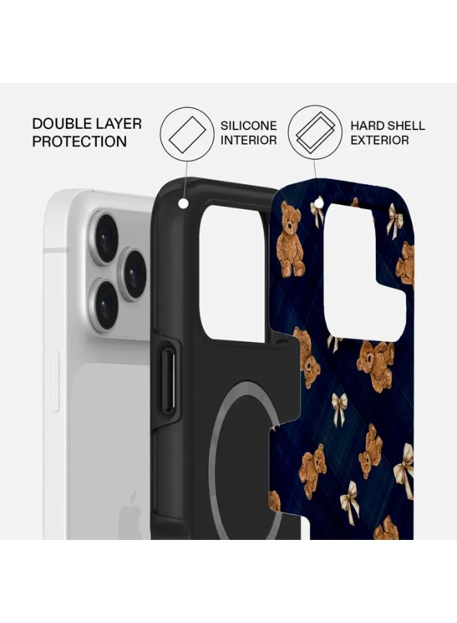 Mobcos Mobcos iPhone 17 Pro Max Teddy Plaid Premium Case Compatible with Hybrid Dual-Layer Hard Shell + Silicone Protection - Scratch-Resistant Shockproof Mobile Cover