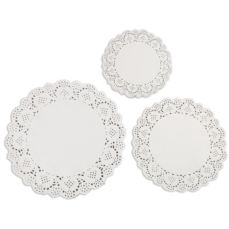 DECORA 180 Pieces White Round Paper Lace Doilies for Birthday Party and Wedding Tablewear Decoration 35inch45inch55inch