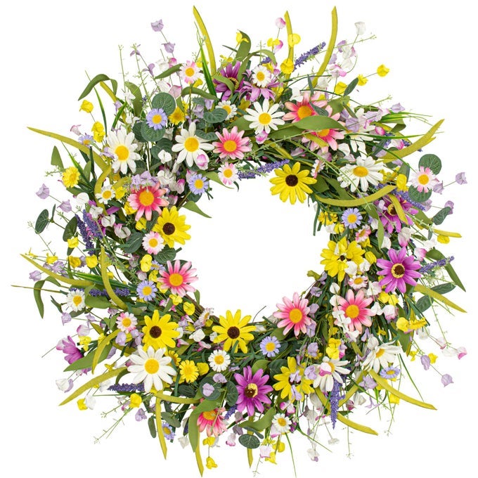 22 INCHES SUMMER WREATHS FOR FRONT DOOR SPRING FLOWER WREATHS SUMMER DOOR WREATH COLORFUL WILDFLOWER WREATH WITH DAISY LAVENDER FOR WINDOW INDOORS OUTDOOR DECOR