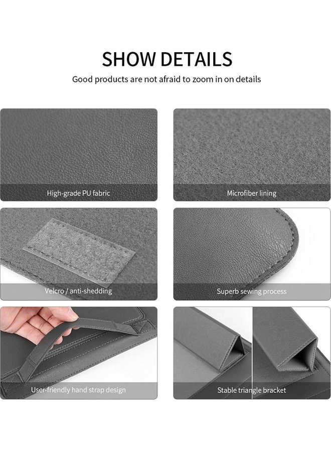 NIBEMINENT 4-In-1 Universal PU Leather Laptop Liner Bag With Handle And Stand Set For 15-Inch Grey  - Image 4