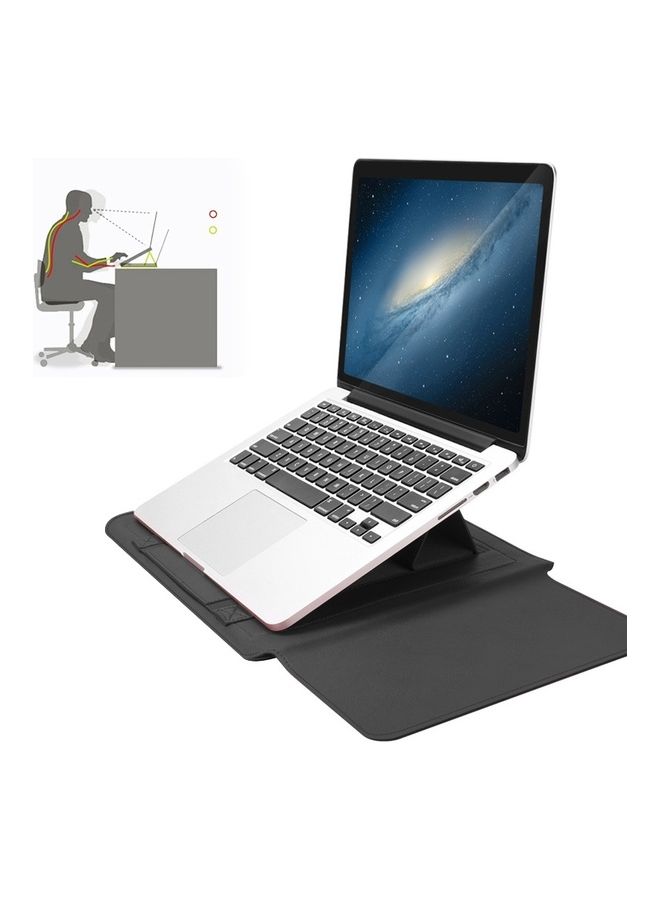 NIBEMINENT 4-In-1 Universal PU Leather Laptop Liner Bag With Handle And Stand Set For 15-Inch Grey  - Image 1