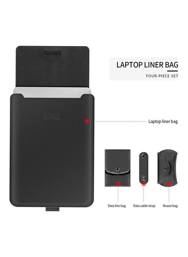 NIBEMINENT 4-In-1 Universal PU Leather Laptop Liner Bag With Handle And Stand Set For 15-Inch Grey  - Image 3