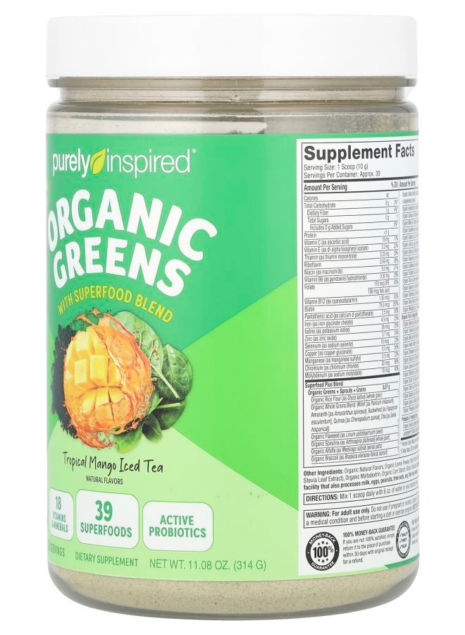purely inspired Organic Greens with Superfood Blend Tropical Mango Iced Tea 11.08 oz (314 g) - Image 2