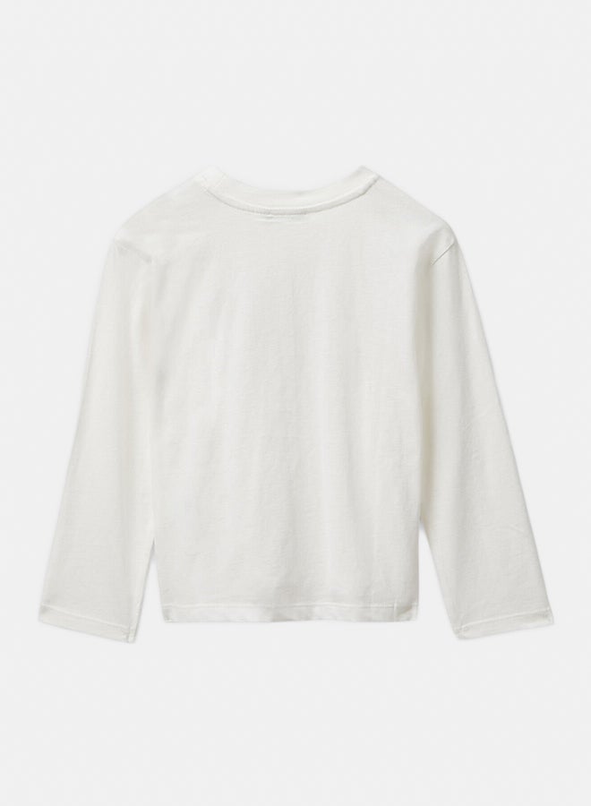 Benetton Girls Long sleeve cotton t-shirt with glittery print - Image 3