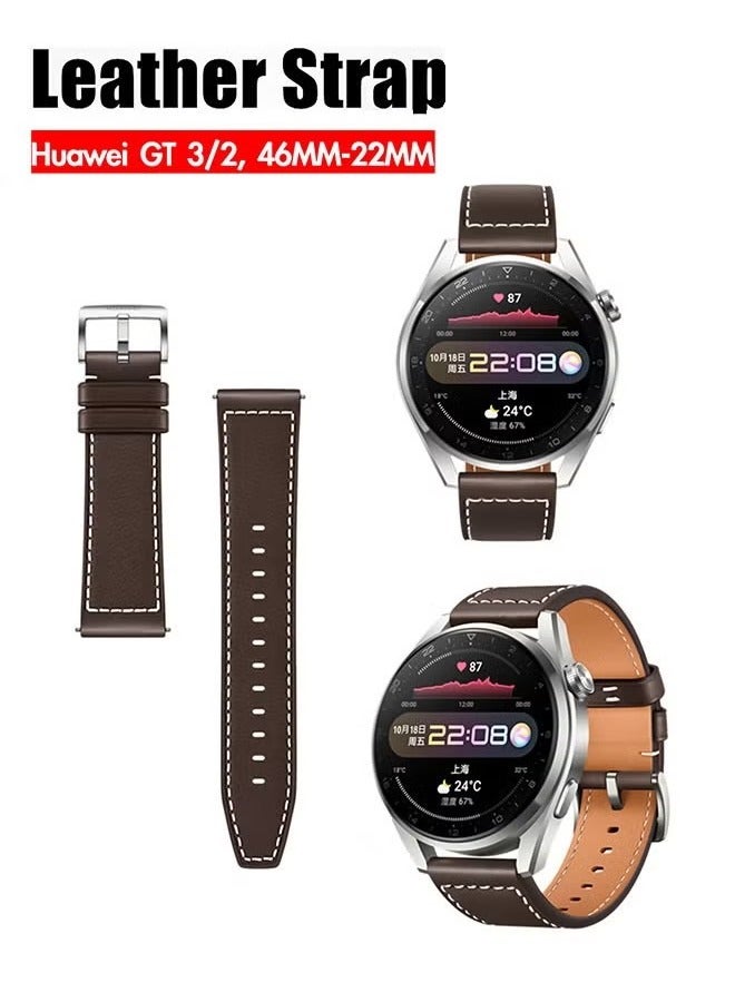 Watch Band Leather Strap, Compatible with GT3/2 46mm Watch Size, 22mm Band Width, Elegant Design, 1 Piece(Brown) - Image 1