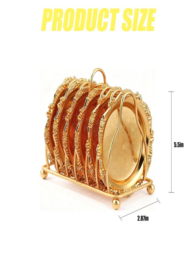CJFNDFA Luxury Gold Coasters Set, 6-Piece Hotel Style Drink Coasters with Holder, Elegant Gold Room Accessories for Bar & Coffee Table Decor - Image 2