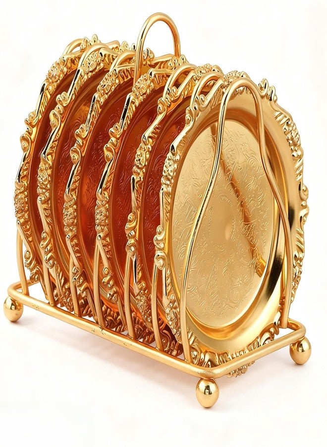 CJFNDFA Luxury Gold Coasters Set, 6-Piece Hotel Style Drink Coasters with Holder, Elegant Gold Room Accessories for Bar & Coffee Table Decor - Image 1