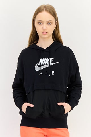 Women Oversized Fit Long Sleeve Outdoor Hoodie, Black