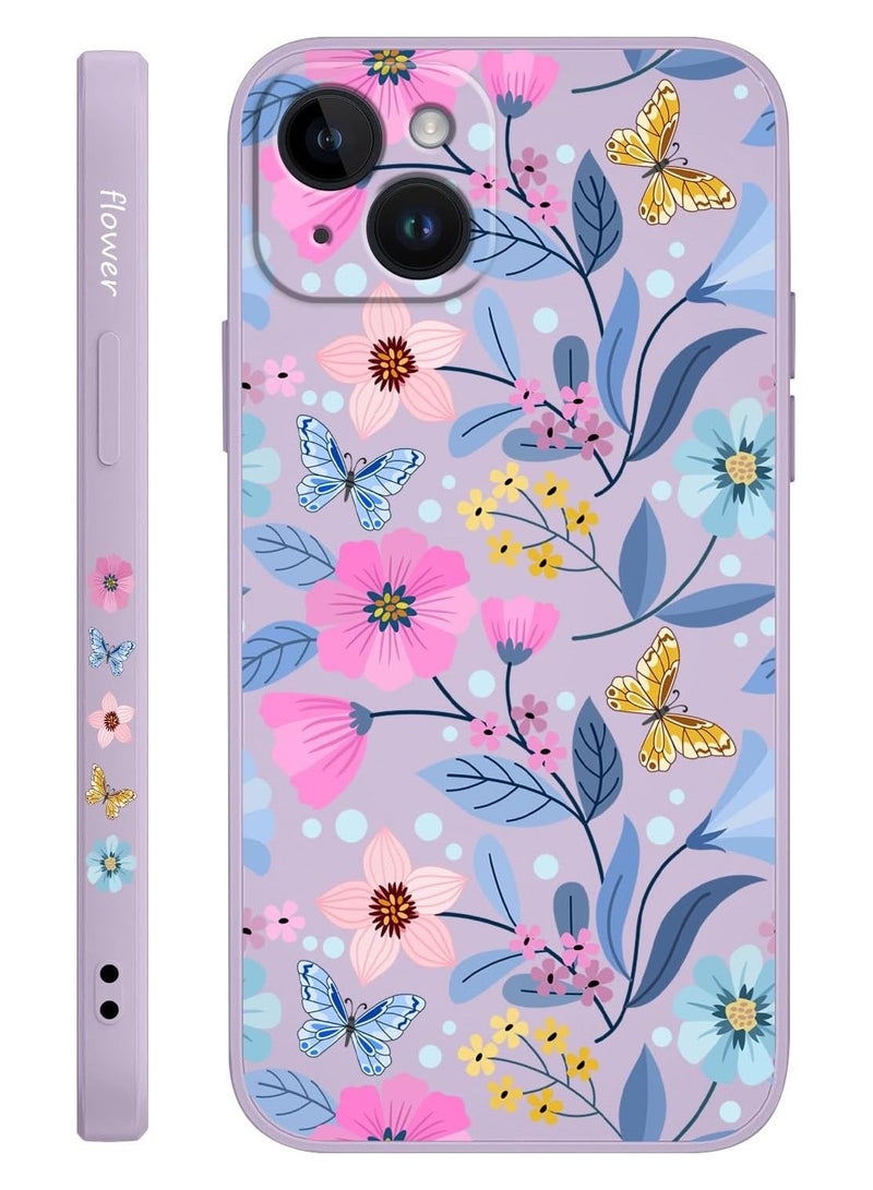 for iPhone 14 Case Flower Creativity Pattern Design Soft Silicone Slim Shockproof Phone Cover for iPhone 14, 6.1 inch-Flower Purple - Image 1