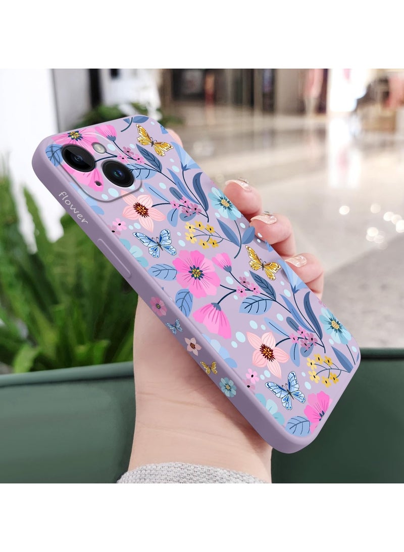 for iPhone 14 Case Flower Creativity Pattern Design Soft Silicone Slim Shockproof Phone Cover for iPhone 14, 6.1 inch-Flower Purple - Image 3