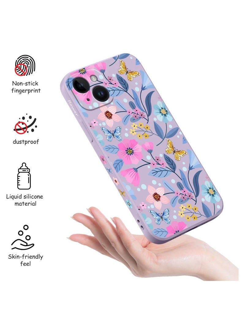 for iPhone 14 Case Flower Creativity Pattern Design Soft Silicone Slim Shockproof Phone Cover for iPhone 14, 6.1 inch-Flower Purple - Image 5