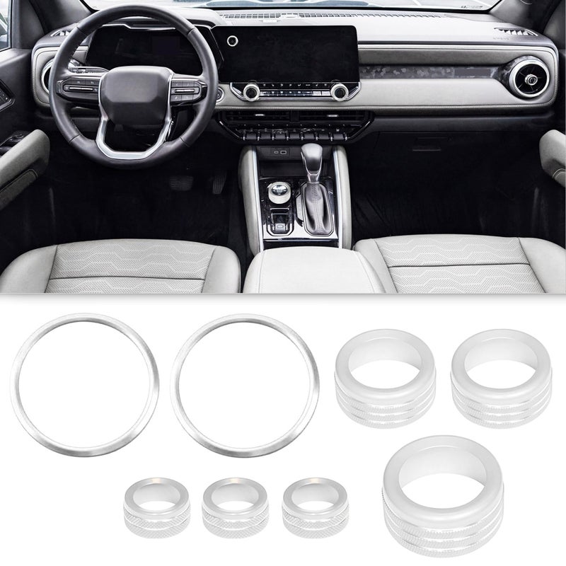 BORUIEN Interior Accessories for Chevy Colorado 2024 2025 2026 Air Vent Rings AC Volume Shift Knob Cover Silver - Image 2