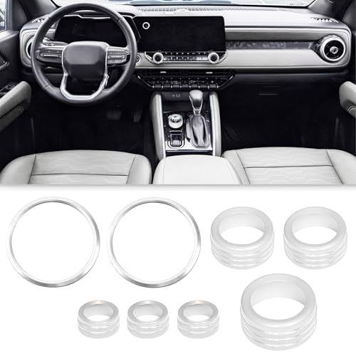 BORUIEN Interior Accessories for Chevy Colorado 2024 2025 2026 Air Vent Rings AC Volume Shift Knob Cover Silver - Image 1