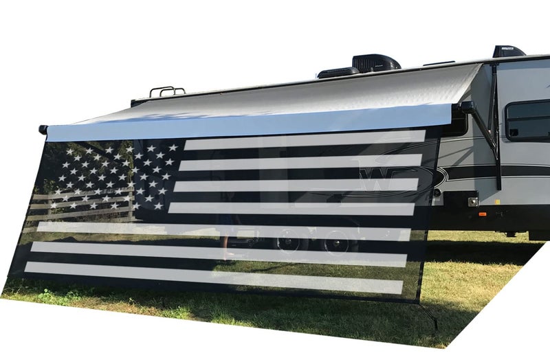 Tentproinc RV Awning Sun Shade Screen 8 X 9 3 American Flag Black Mesh Sunshade Camper Trailer Awning Shade Screen UV Blocker Completed Kits
