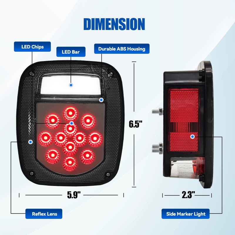CMVT Auto LED Replacement Tail Lights Taillights for 1979-2006 Jeep Wrangler TJ YJ CJ-5 CJ-7 , Smoke Lens BAR Square Brake Stop Turn Signal Reverse License Plate lamp w/ Side Marker Light Assembly, 2PCS - Image 2