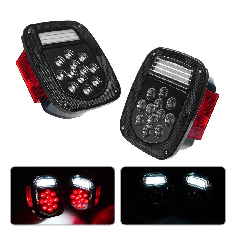 CMVT Auto LED Replacement Tail Lights Taillights for 1979-2006 Jeep Wrangler TJ YJ CJ-5 CJ-7 , Smoke Lens BAR Square Brake Stop Turn Signal Reverse License Plate lamp w/ Side Marker Light Assembly, 2PCS - Image 1