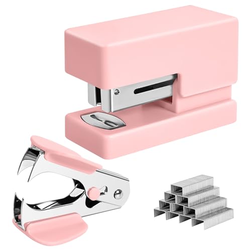 Yzkula Mini Stapler - Small Cute Desk Staplers - 25 Sheet Capacity with 830 Staples and Staple Remover, Desktop Stapler for Office, School, Home, Pink - Image 1