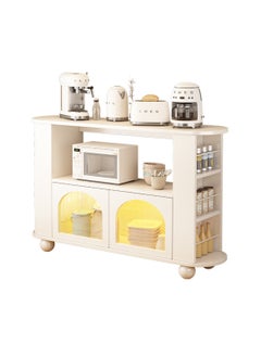 Sharpdo Ins Style Kitchen Cabinet, Cream-color Storage Sideboard for Kitchen & Coffee Corner, Free-standing Sideboard with 2 Doors & Opened Storage Space 100*30*80CM  - Image 1