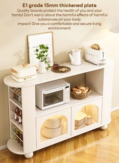 Sharpdo Ins Style Kitchen Cabinet, Cream-color Storage Sideboard for Kitchen & Coffee Corner, Free-standing Sideboard with 2 Doors & Opened Storage Space 100*30*80CM  - Image 4