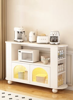 Sharpdo Ins Style Kitchen Cabinet, Cream-color Storage Sideboard for Kitchen & Coffee Corner, Free-standing Sideboard with 2 Doors & Opened Storage Space 100*30*80CM  - Image 2