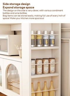 Sharpdo Ins Style Kitchen Cabinet, Cream-color Storage Sideboard for Kitchen & Coffee Corner, Free-standing Sideboard with 2 Doors & Opened Storage Space 100*30*80CM  - Image 5