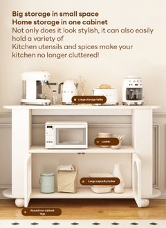 Sharpdo Ins Style Kitchen Cabinet, Cream-color Storage Sideboard for Kitchen & Coffee Corner, Free-standing Sideboard with 2 Doors & Opened Storage Space 100*30*80CM  - Image 3