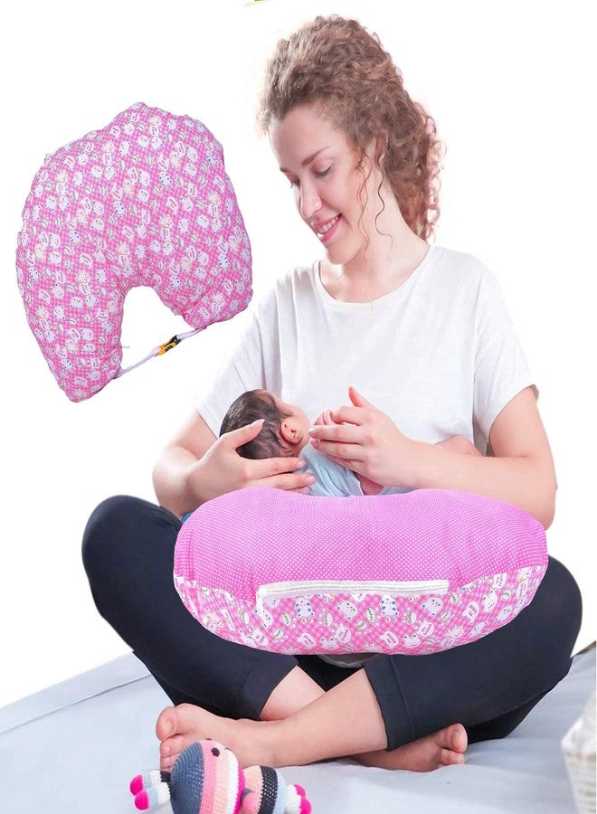 Kid's Charm وسادة رضاعة الأطفال حديثي الولادة من كيدز تشارم تيدي ميني المحمولة 6 في 1 للأطفال من عمر 0 إلى 4 أشهر | وسادة رضاعة بغطاء قابل للإزالة، وسادة قطنية (وردي) - Image 1
