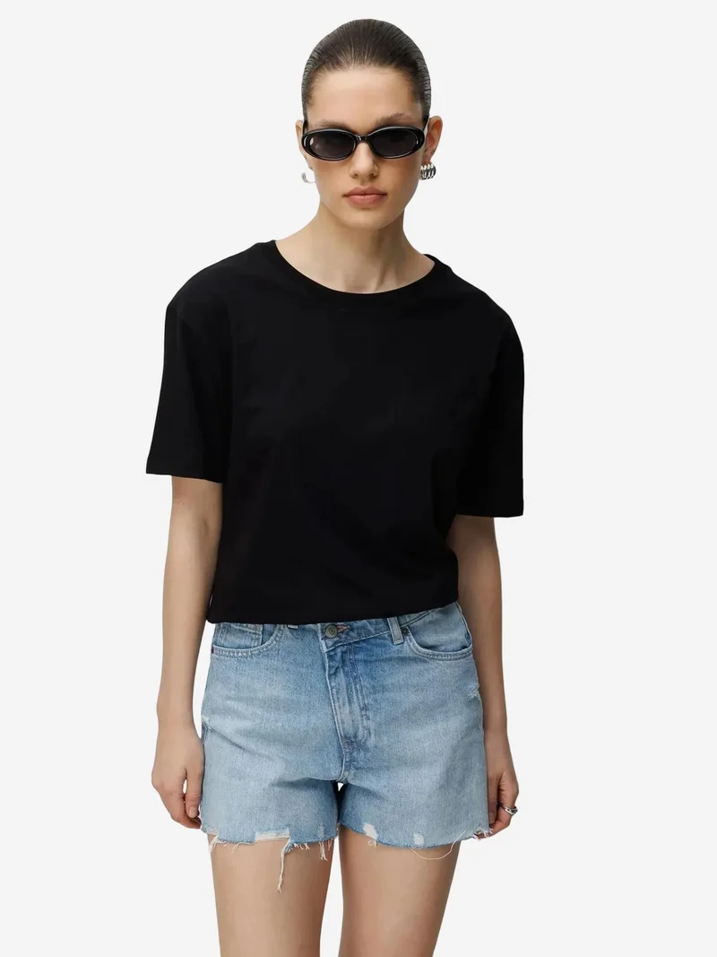 Mixray White MIXRAY Oversized Ribbed Crew Neck Two-Piece T-Shirt Set for Women | Best Price UAE