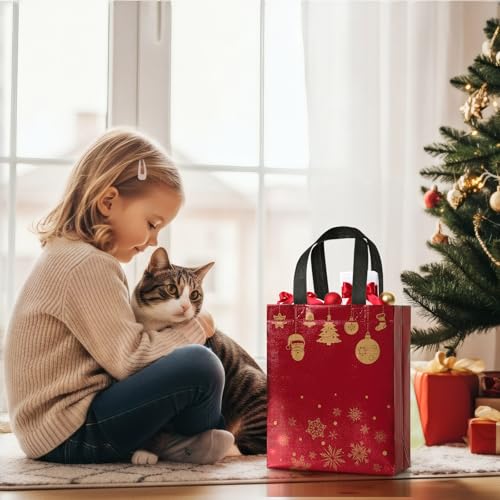 STYPOP 48 Pack 10 Christmas Gift Bags Medium Size with Tissue Paper Reusable NonWoven Christmas Tote Bags with Handles Perfect for Holiday Gift WrapParty Favor Supplies 102 83 4 - Image 3