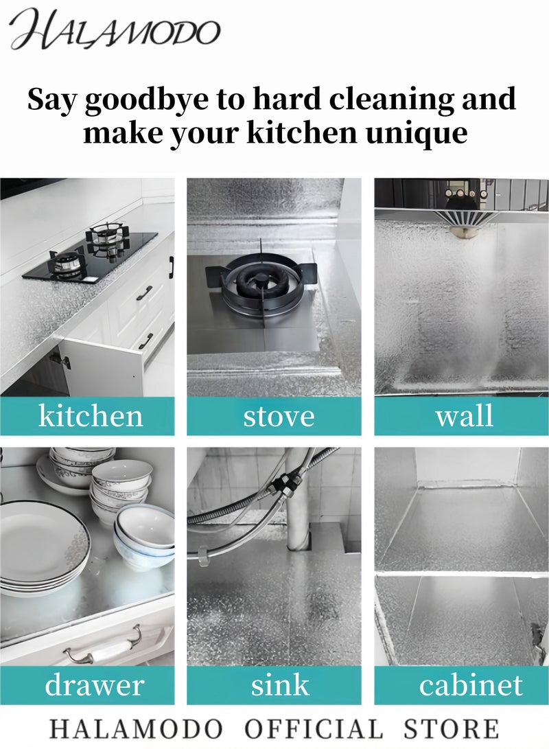 هالامودو ورق جدران باكسبلاش مناسب لتقشير المطبخ ولصقه من رقائق الألومنيوم ورق لاصق ذاتي اللصق مقاوم للزيت ومقاوم للحرارة ملصق جداري لبطانة درج سطح المنضدة وبطانة الرف - Image 4