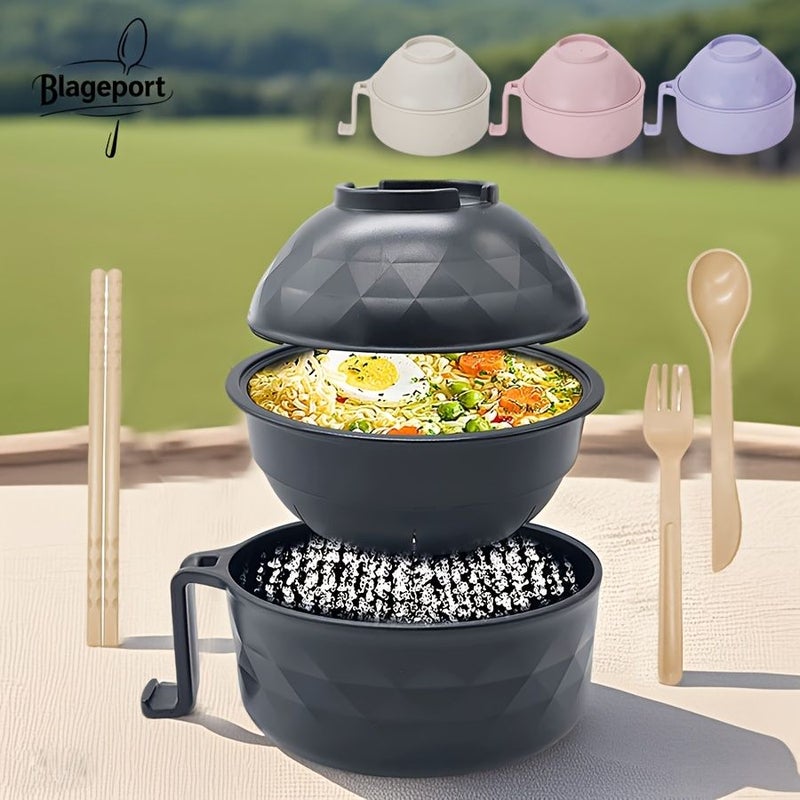 Black Microwave Safe Plastic Ramen Bowl Set With Chopsticks Dishwasher Safe Durable Noodle Soup Pasta Bowls For Dorm Family Picnic Party Includes 2 Bowls 2 Cups 2 Spoons - Image 3