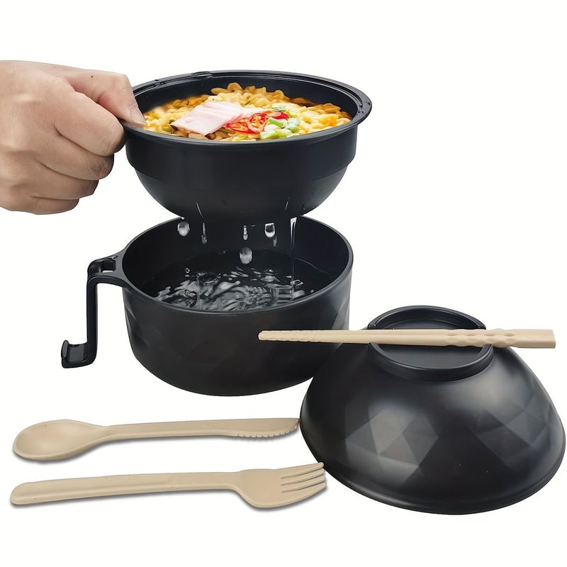 Black Microwave Safe Plastic Ramen Bowl Set With Chopsticks Dishwasher Safe Durable Noodle Soup Pasta Bowls For Dorm Family Picnic Party Includes 2 Bowls 2 Cups 2 Spoons - Image 1