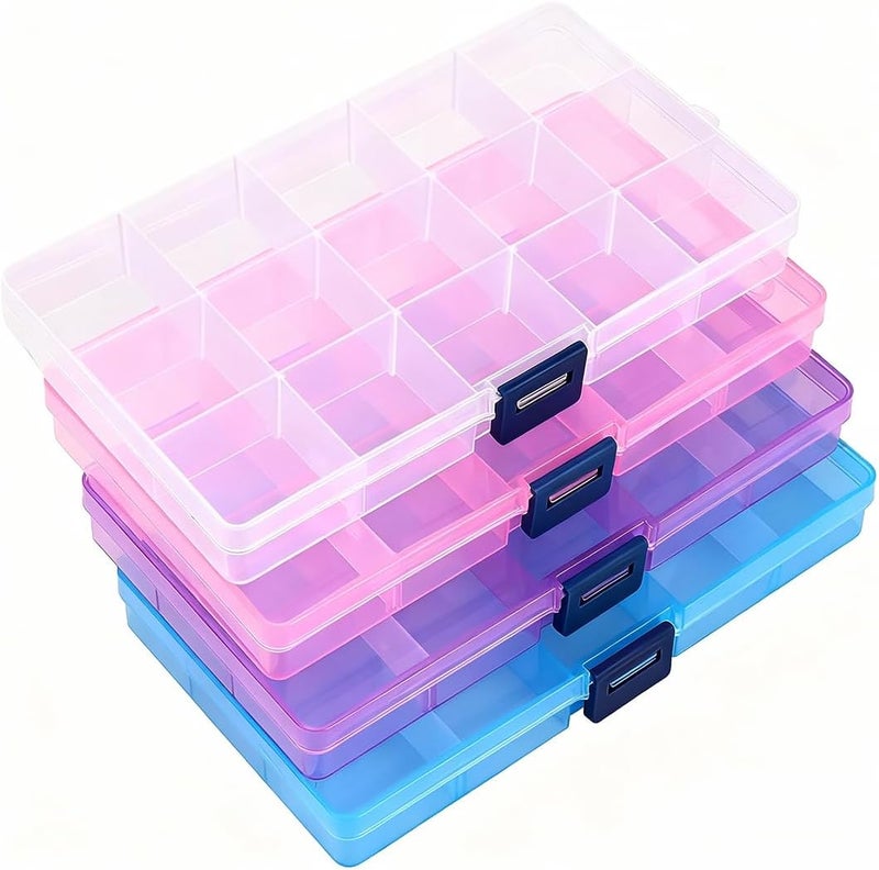 IOOLEEM 15 Grids Plastic Bead Organizer Box, Multi-color Organizer Container Storage Box, Dividers for bead arts and crafts.(4 Pack) - Image 1