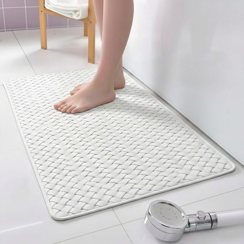 Non-Slip PVC Bath Mat 75x35cm with Suction Cups - Quick Drainage and Easy to Wash (White) - Image 1