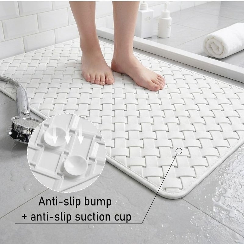 Non-Slip PVC Bath Mat 75x35cm with Suction Cups - Quick Drainage and Easy to Wash (White) - Image 4