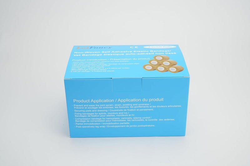 LotFancy لفافة ضمادة لاصقة ذاتية 6 عبوات 4 بوصة × 5 ياردات ضمادة غير منسوجة للركبة والكوع شريط طبي للإسعافات الأولية للالتواءات في الكاحل والركبة والمعصم لون بني - Image 5