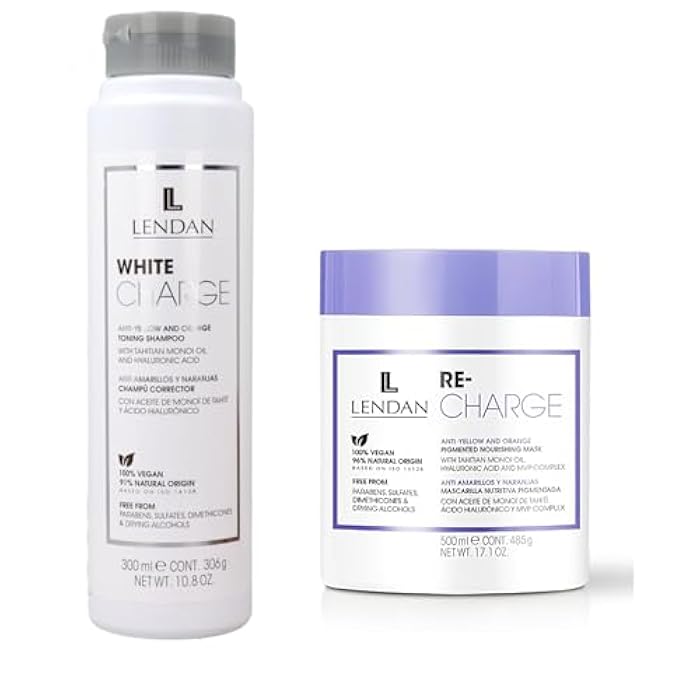 Lendan Anti-Yellow & Orange Kit, White Charge Shampoo 300ml + Re-Charge Mask 500ml - Image 1