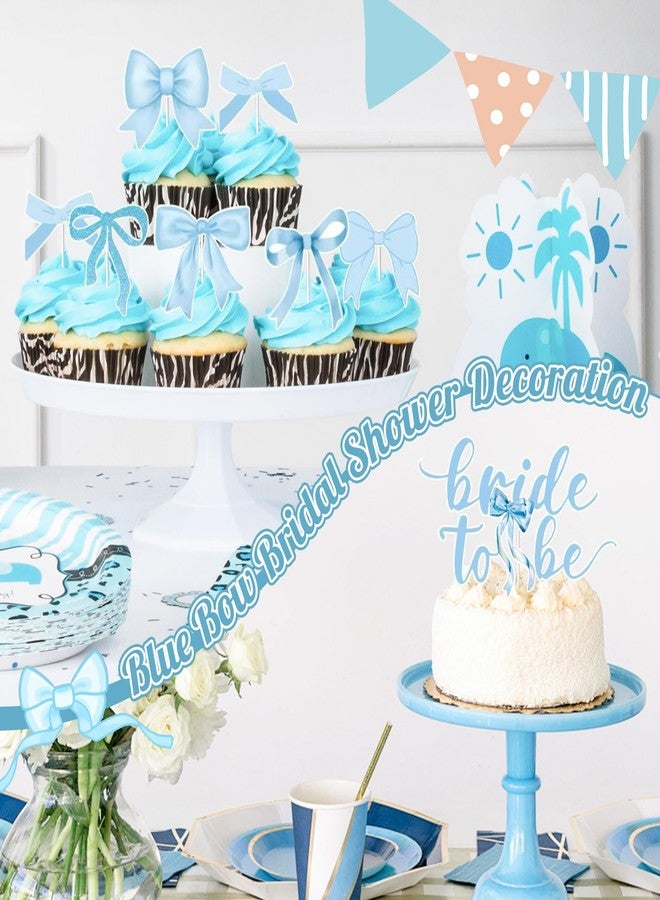 Teeloray Something Blue Before I Do Bridal Shower Party Decorations Blue Bow Bachelorette Party Supplies Coquette Bow Balloon Arch Kit, Bride To Be Cake Topper, Glitter Banner Pearl Veil for Engagement Wedding - Image 5