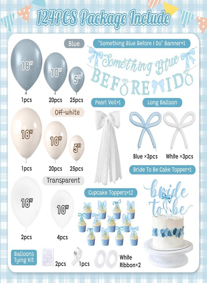 Teeloray Something Blue Before I Do Bridal Shower Party Decorations Blue Bow Bachelorette Party Supplies Coquette Bow Balloon Arch Kit, Bride To Be Cake Topper, Glitter Banner Pearl Veil for Engagement Wedding - Image 3