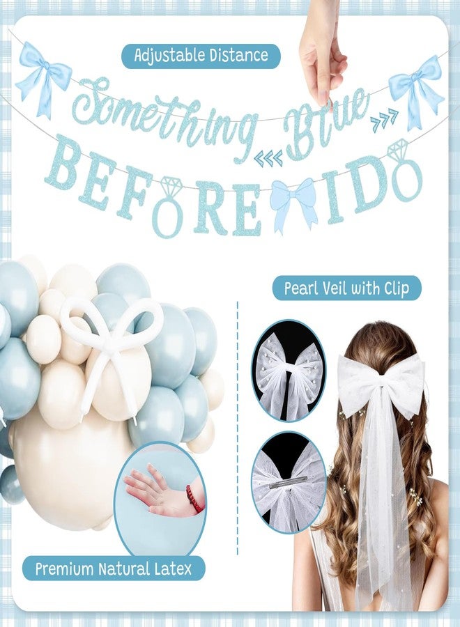 Teeloray Something Blue Before I Do Bridal Shower Party Decorations Blue Bow Bachelorette Party Supplies Coquette Bow Balloon Arch Kit, Bride To Be Cake Topper, Glitter Banner Pearl Veil for Engagement Wedding - Image 4